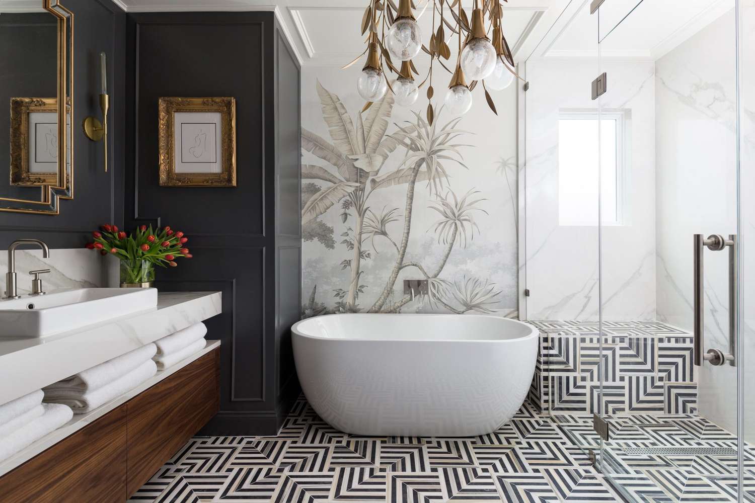 Placeholder photograph of a bathroom with patterned floor tile